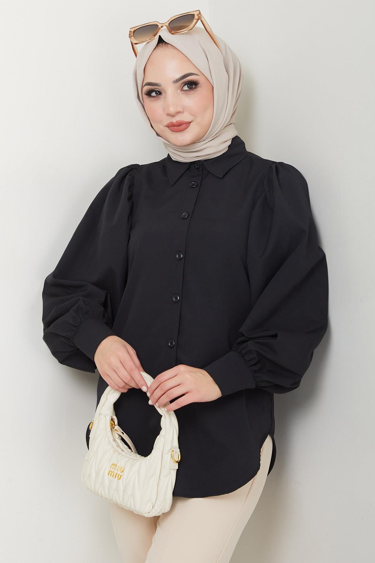 Balon Kol Gömlek Siyah HM2639