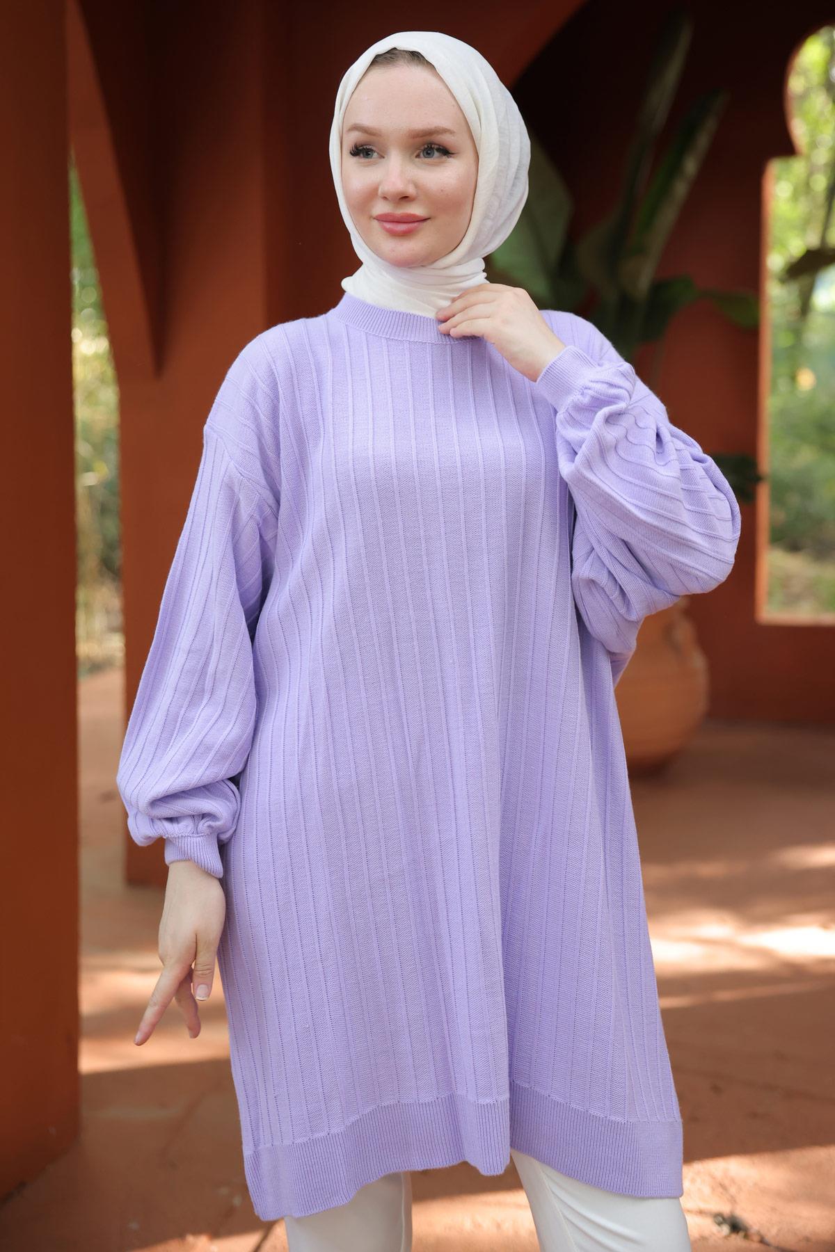 Balon Kol Triko Tunik Lila HM2519
