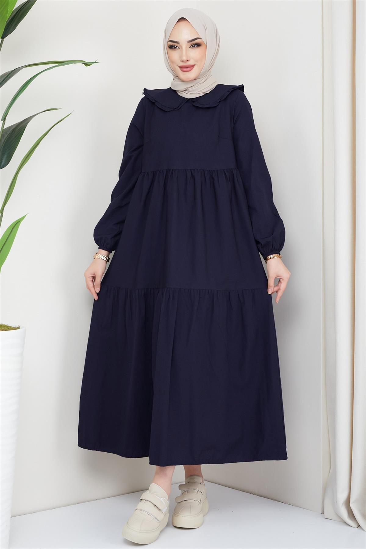 Bebe Yaka Tesettür Elbise Lacivert HM2080