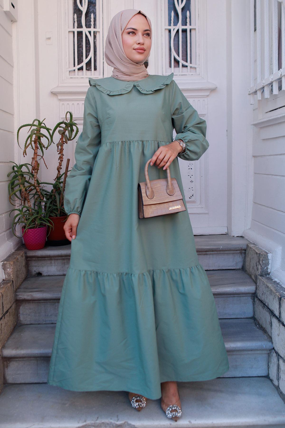 Bebe Yaka Tesettür Elbise Mint HM2080