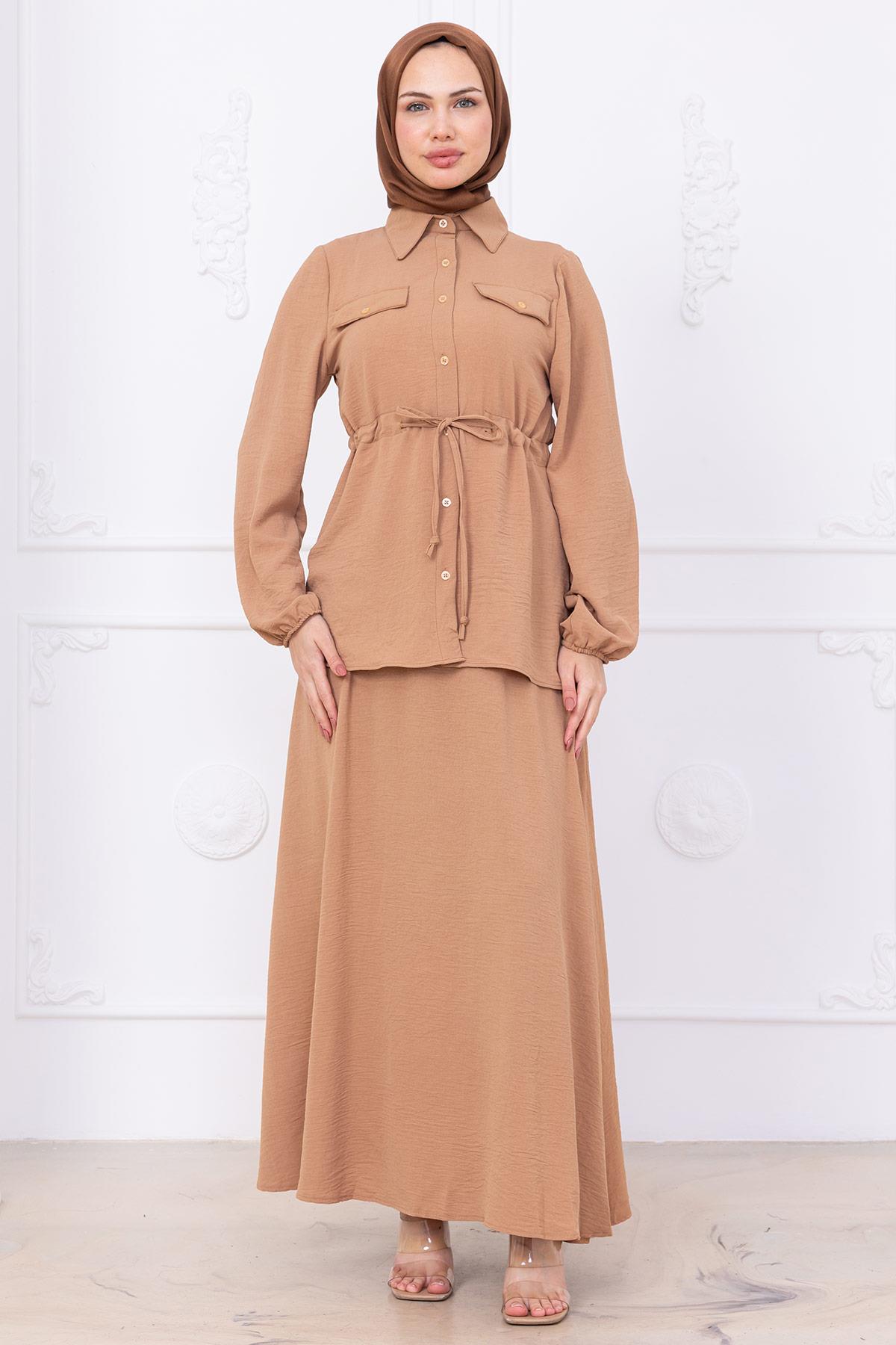 Beli Bağlamalı Etekli Ayrobin Takım Camel HM2734