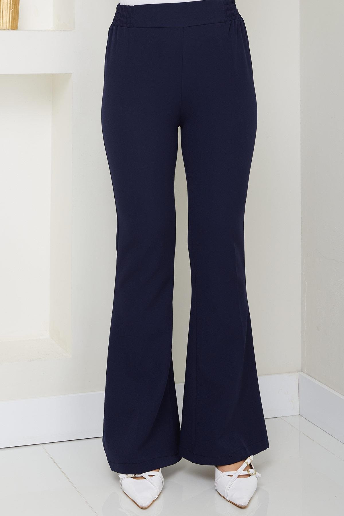 Beli Lastikli İspanyol Paça Kumaş Pantolon Lacivert HM2781