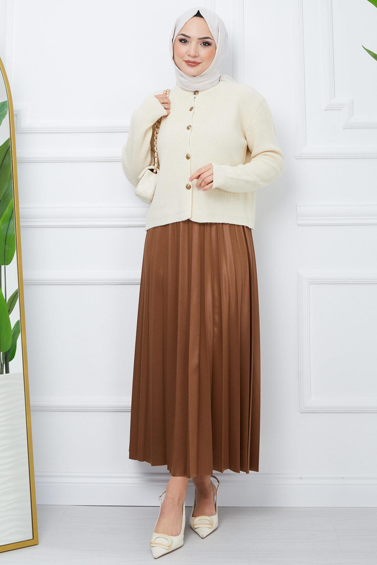 Beli Lastikli Piliseli Etek Taba HM2341