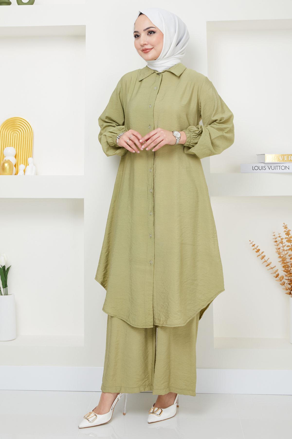 Beyza Tunik Pantolon İkili Takım Yağ Yeşili HM2385