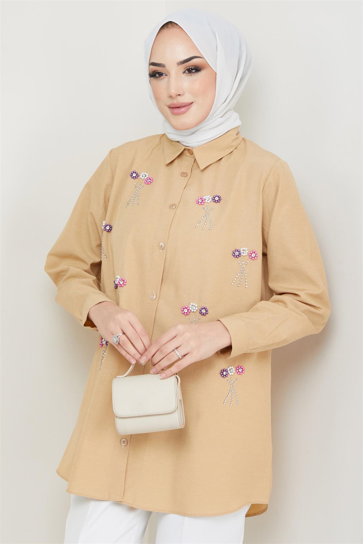Buket Taş Detaylı Tunik Camel