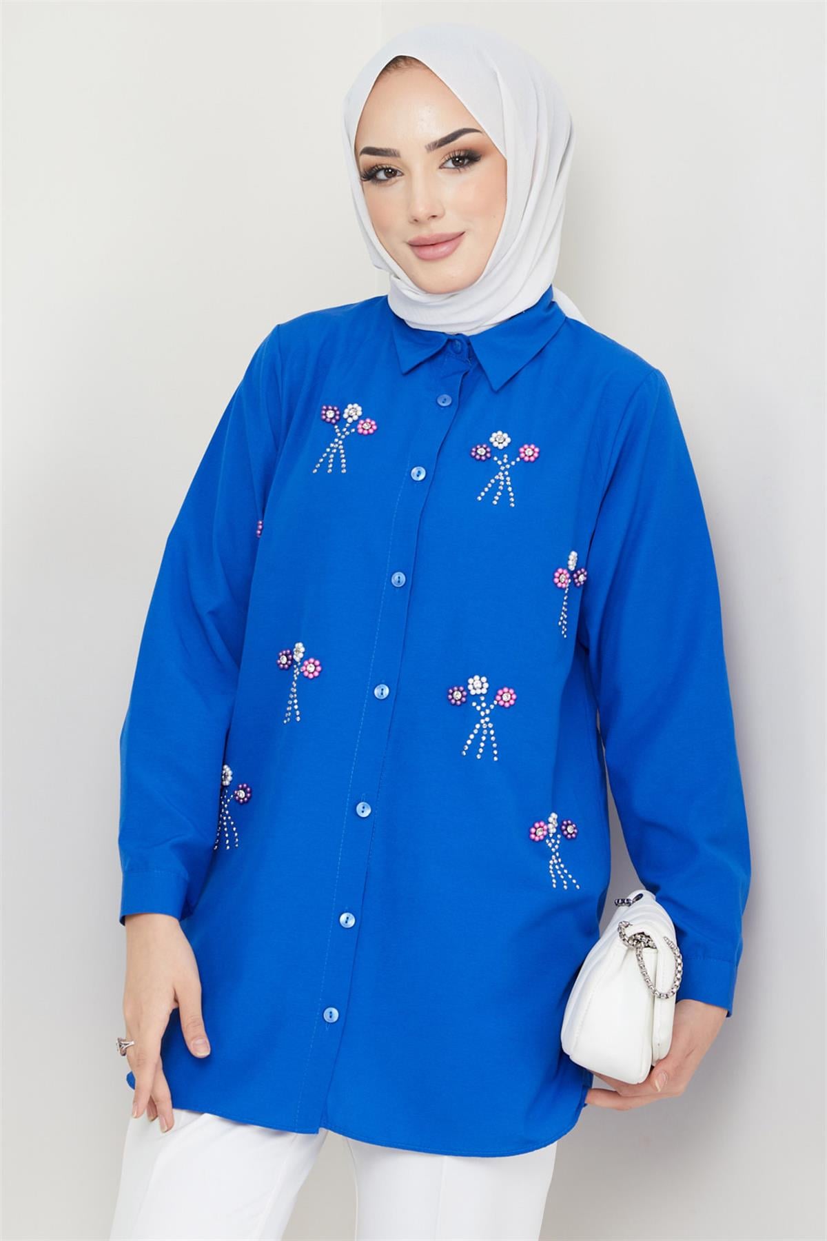 Buket Taş Detaylı Tunik İndigo