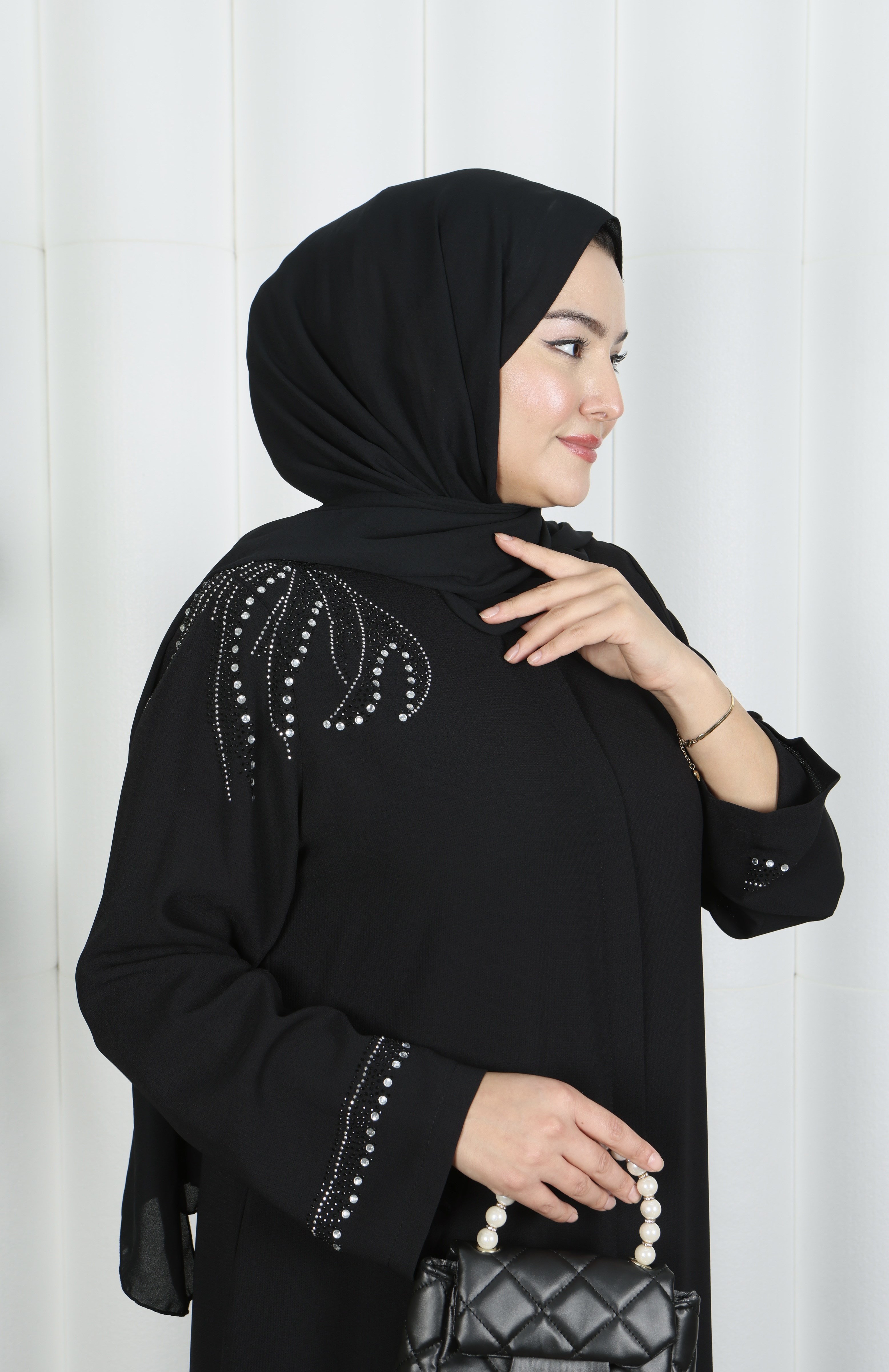 Büyük Beden Omuz Taş İşlemeli  Anne  Elbise Siyah HNT1002