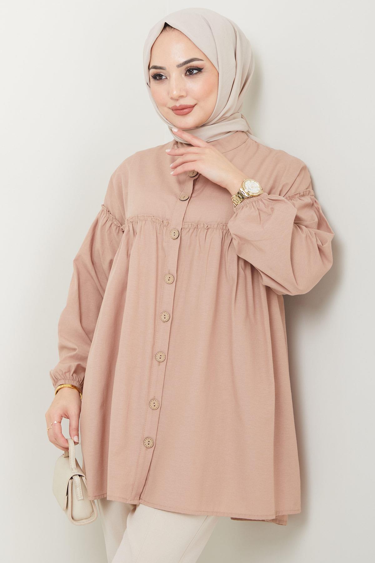 Büzgülü Tunik Vizon HM2411