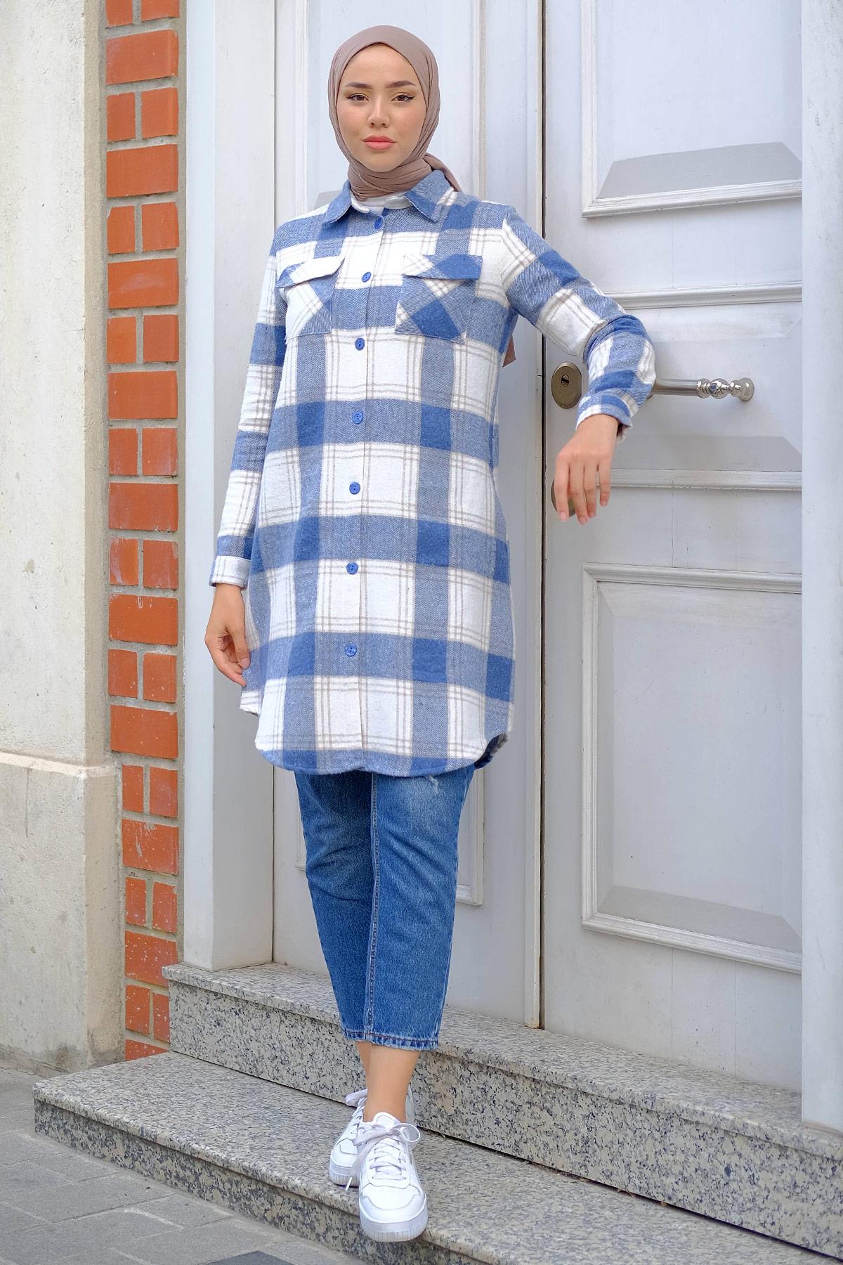 Çift Cepli Oduncu Gömlek Mavi HM2264