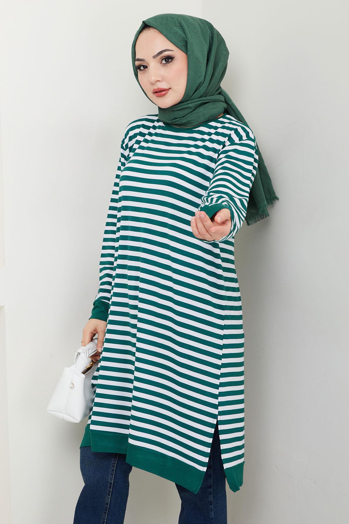 Çizgili Penye Tunik Zümrüt HM2418