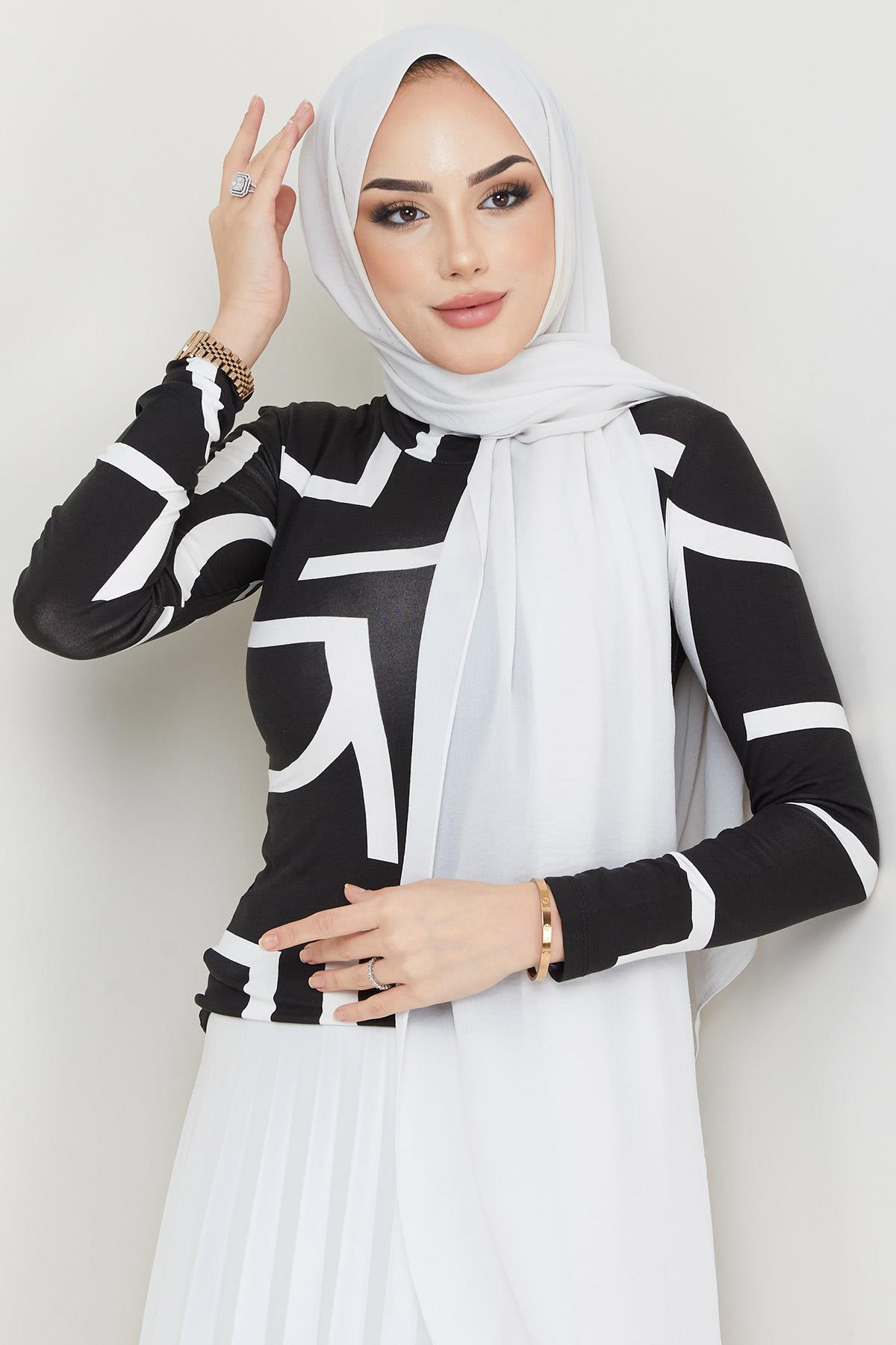 Desenli Balıkçı Yaka Body Siyah