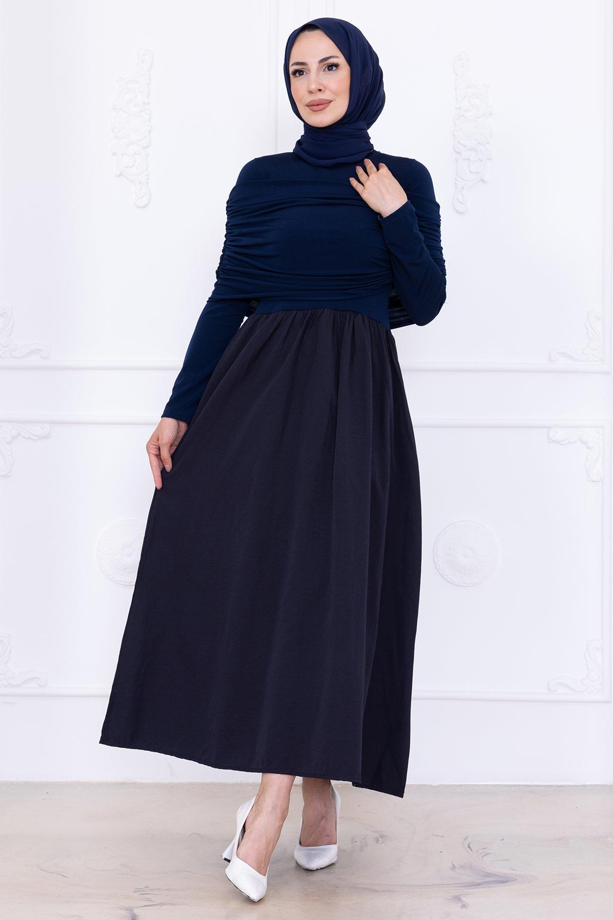 Drapeli Elbise Lacivert HM2780