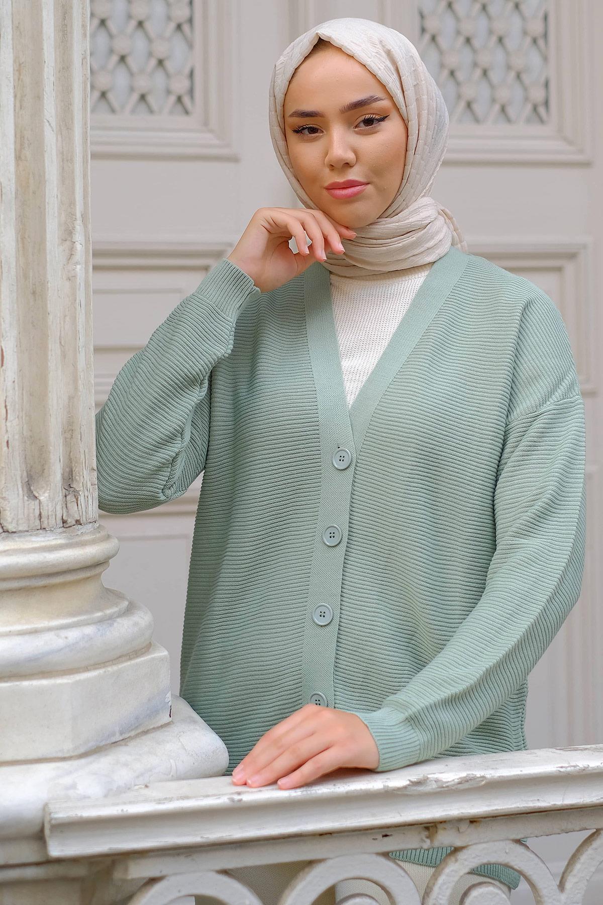 Düğmeli Triko Hırka Mint HM2229