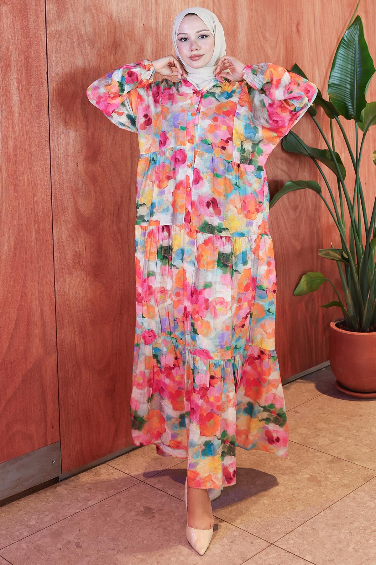 Ebru Desen Modal Elbise Pembe HM2796