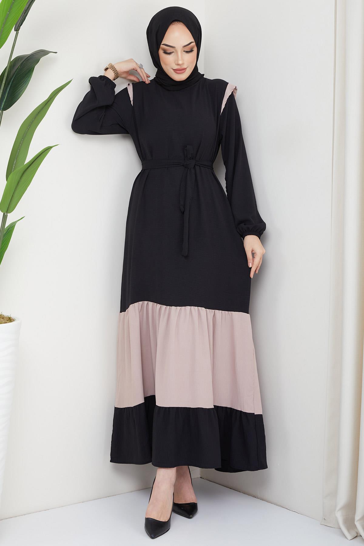 Eteği Garnili Aerobin Elbise Vizon