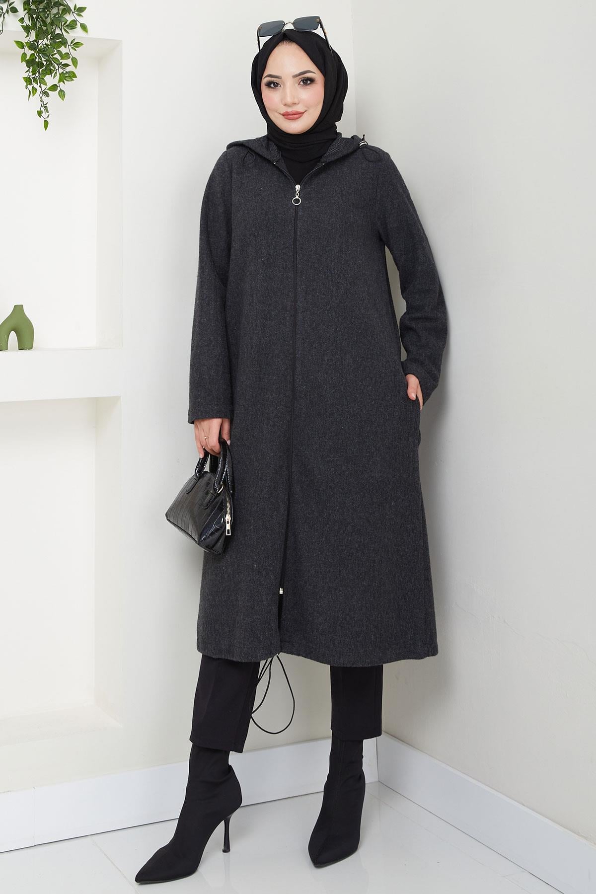 Fermuarlı Kapüşonlu Kap Antrasit HM2636