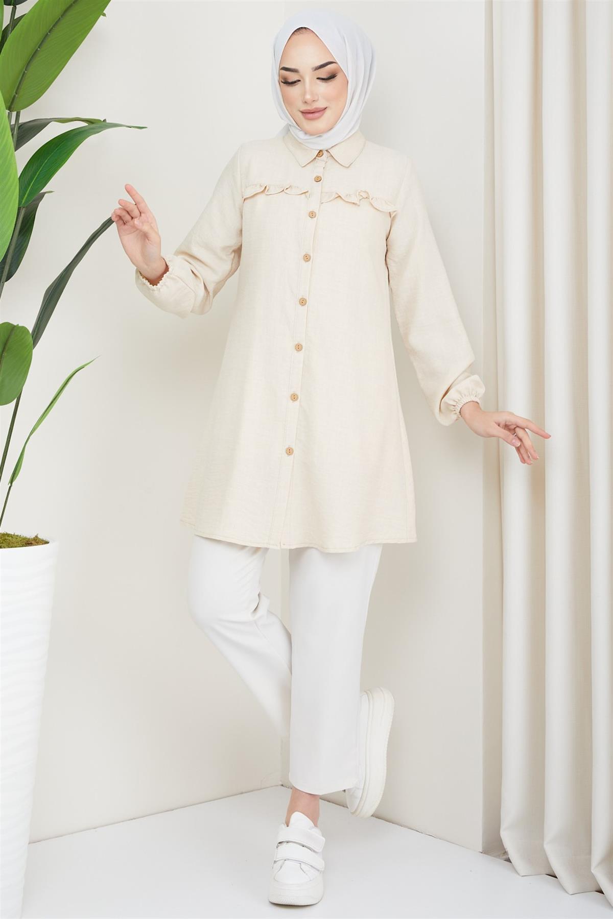 Fırfır Detaylı Tunik Bej