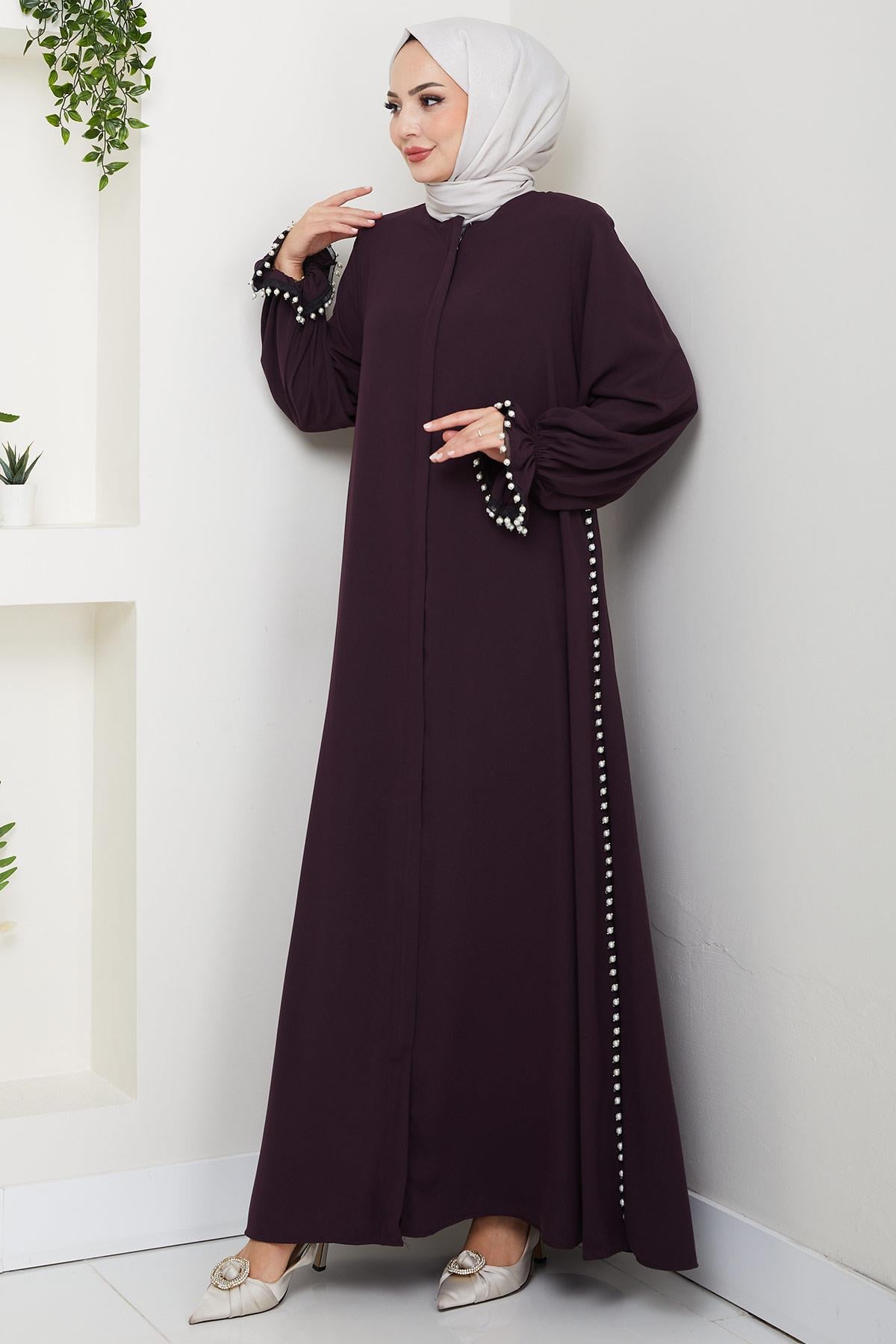 İnci Detaylı Ferace Mürdüm HM2850