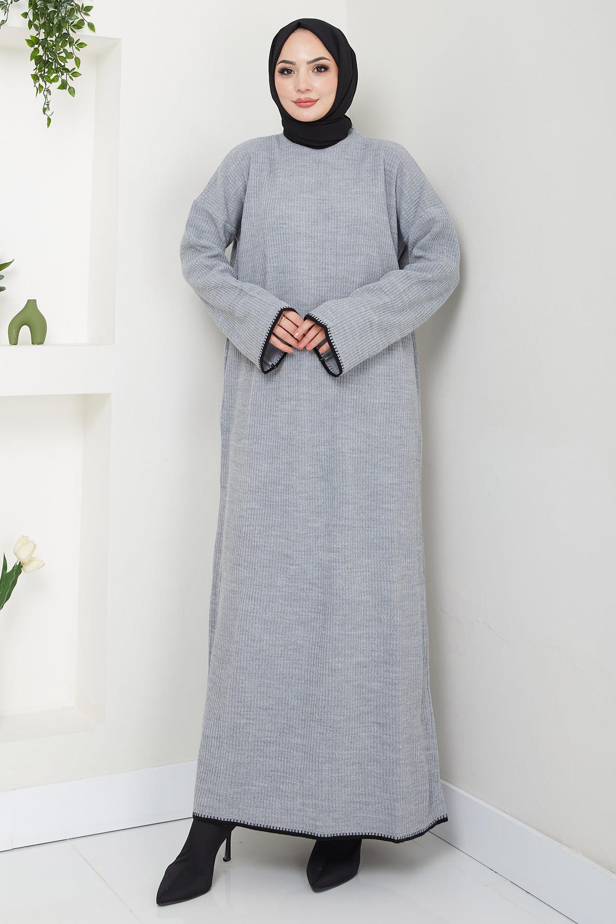 İspanyol Kol Triko Elbise Gri HM2523