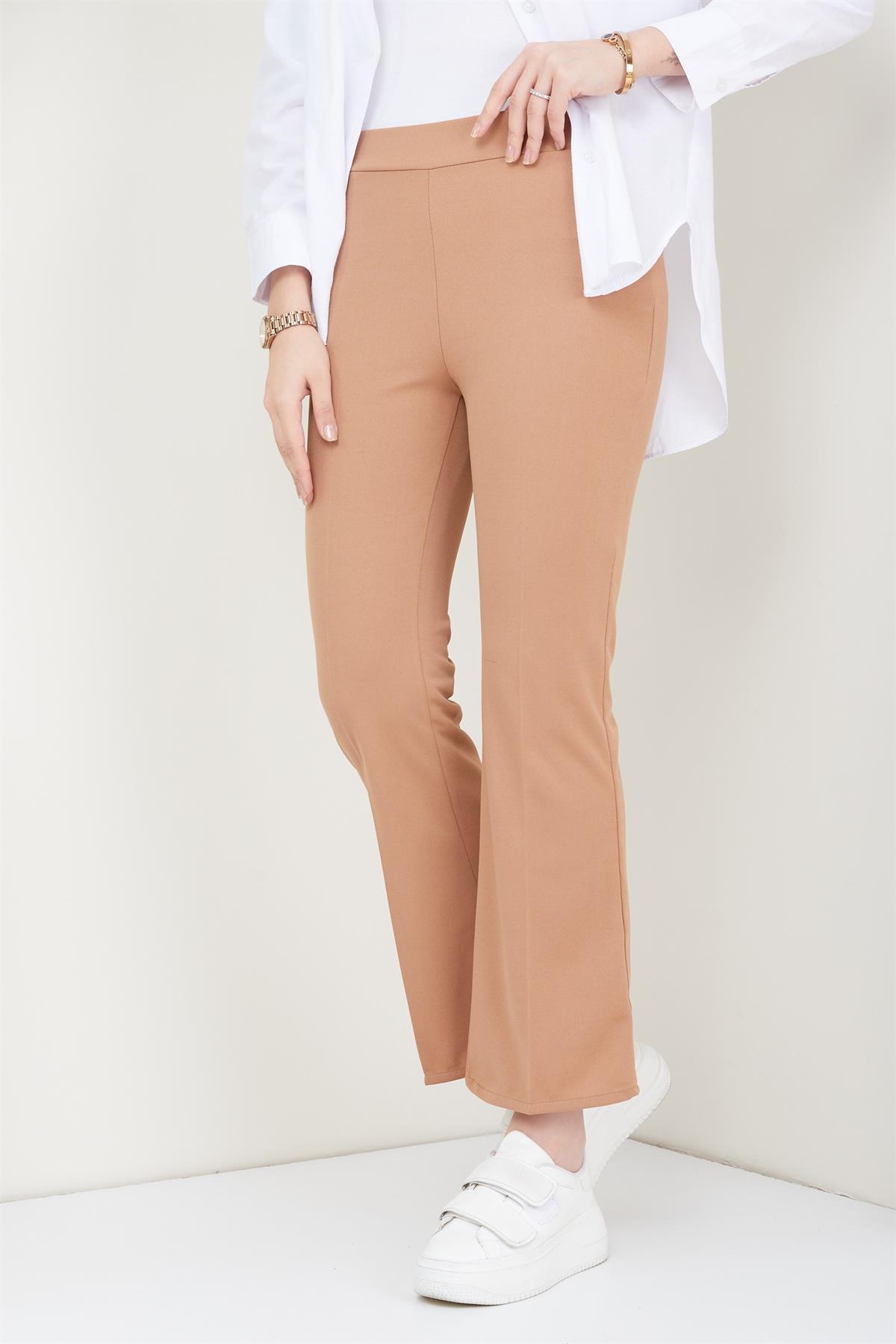 İspanyol Paça Kumaş Pantolon Camel