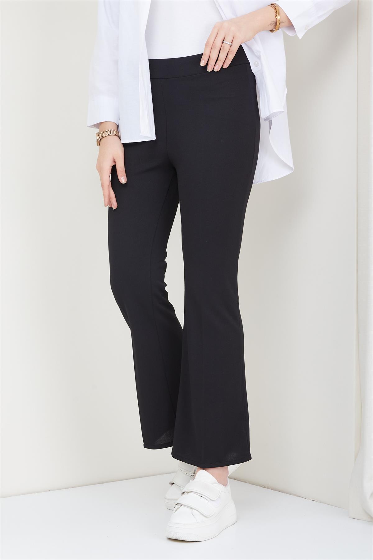 İspanyol Paça Kumaş Pantolon Siyah