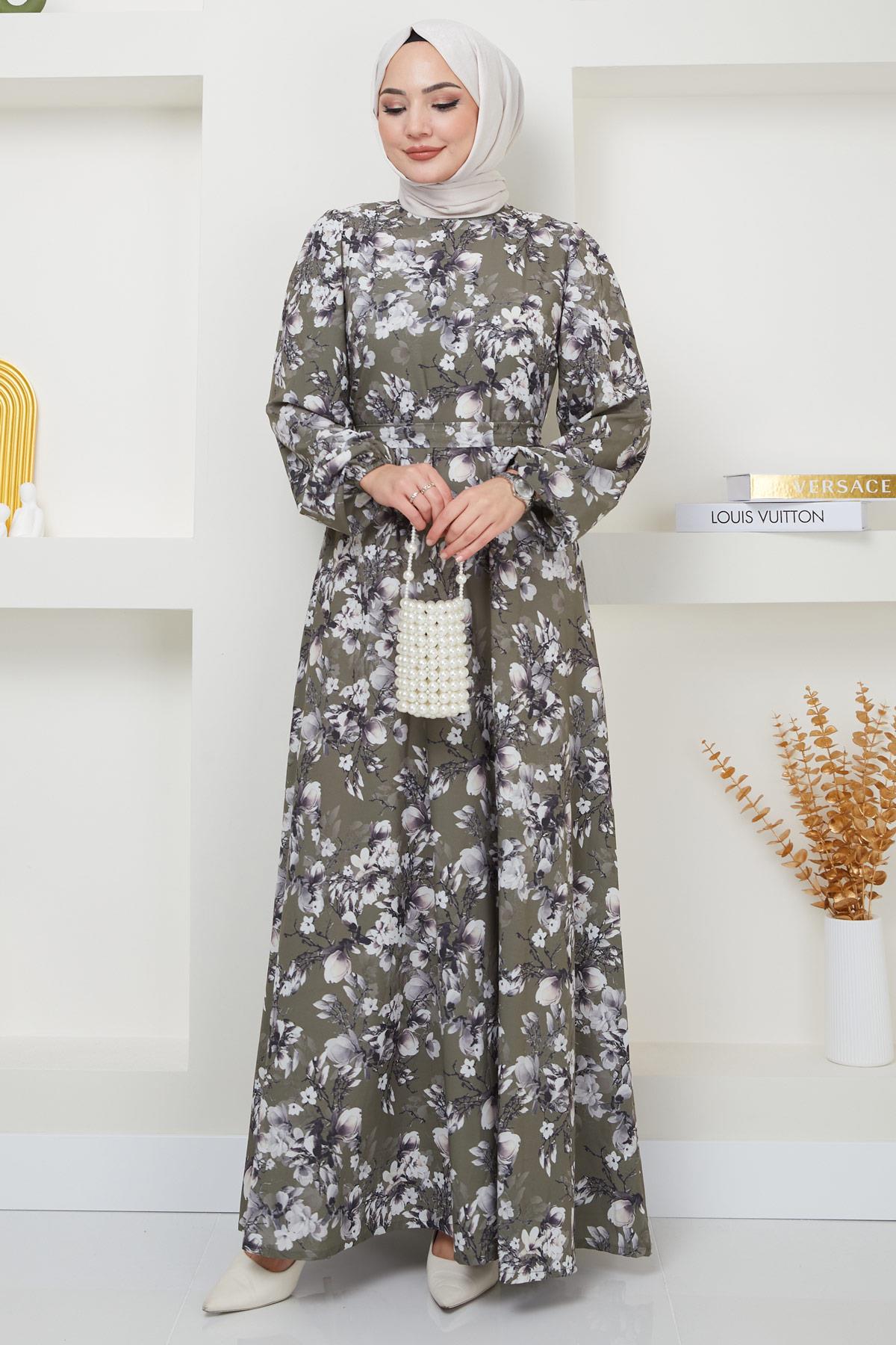 Jessica Çiçek Baskılı Siyah Elbise HM2372