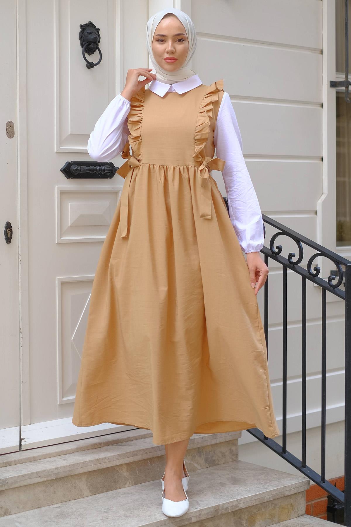 Jile Görünümlü Elbise Camel HM2226