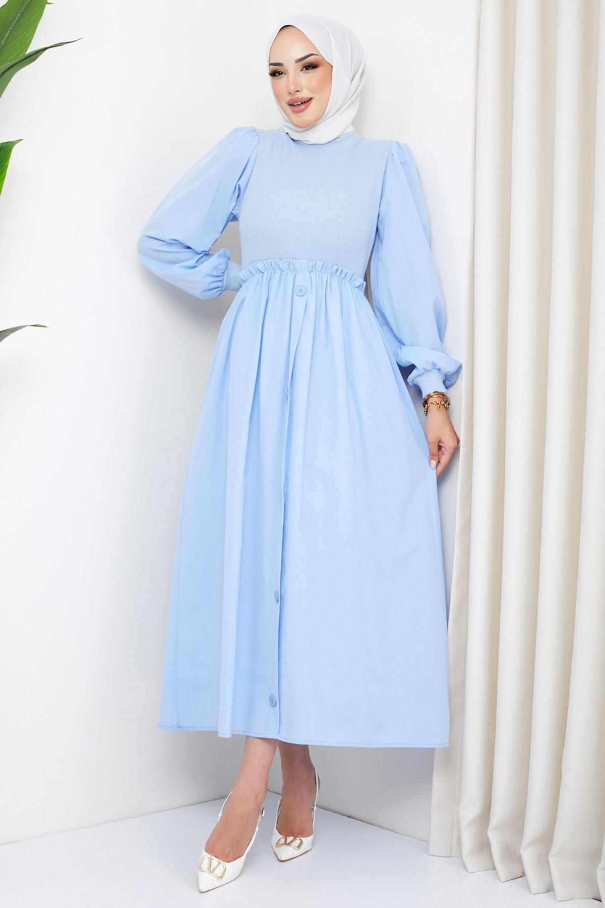 Kaşkorse Garnili Elbise Bebe Mavisi HM2249