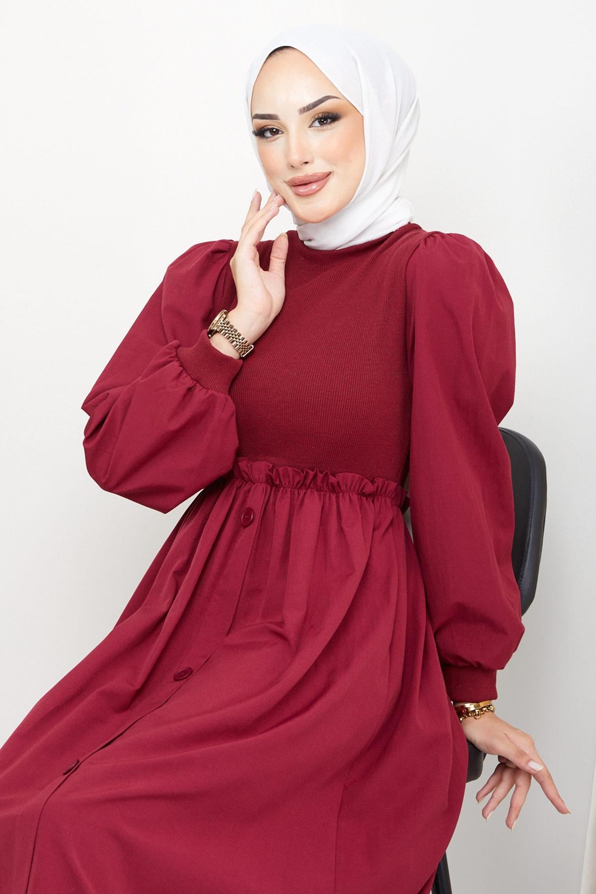 Kaşkorse Garnili Elbise Bordo HM2249