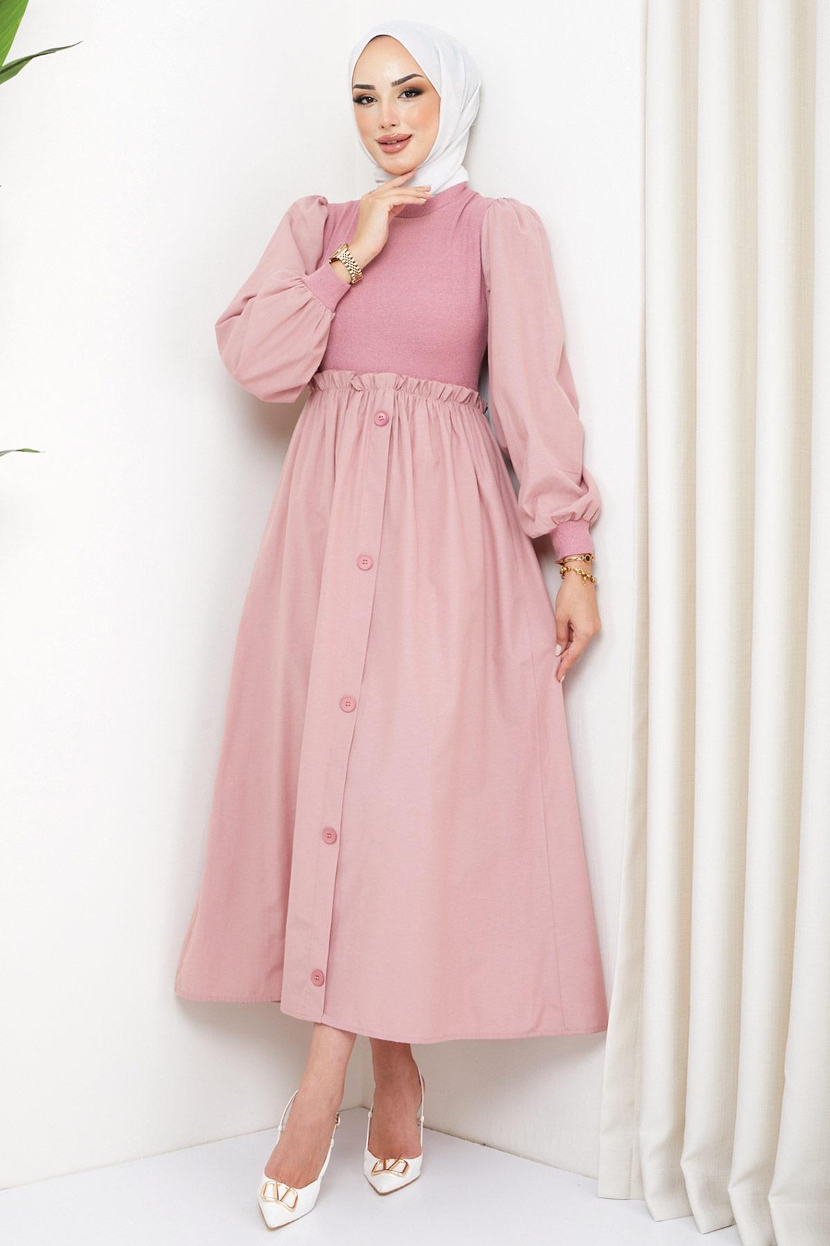 Kaşkorse Garnili Elbise Pudra HM2249