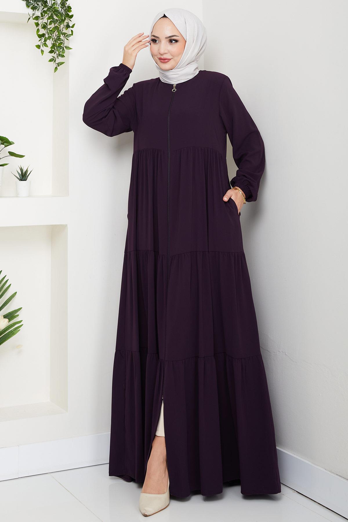 Kat Kat Büzgülü Ferace Mürdüm HM2735