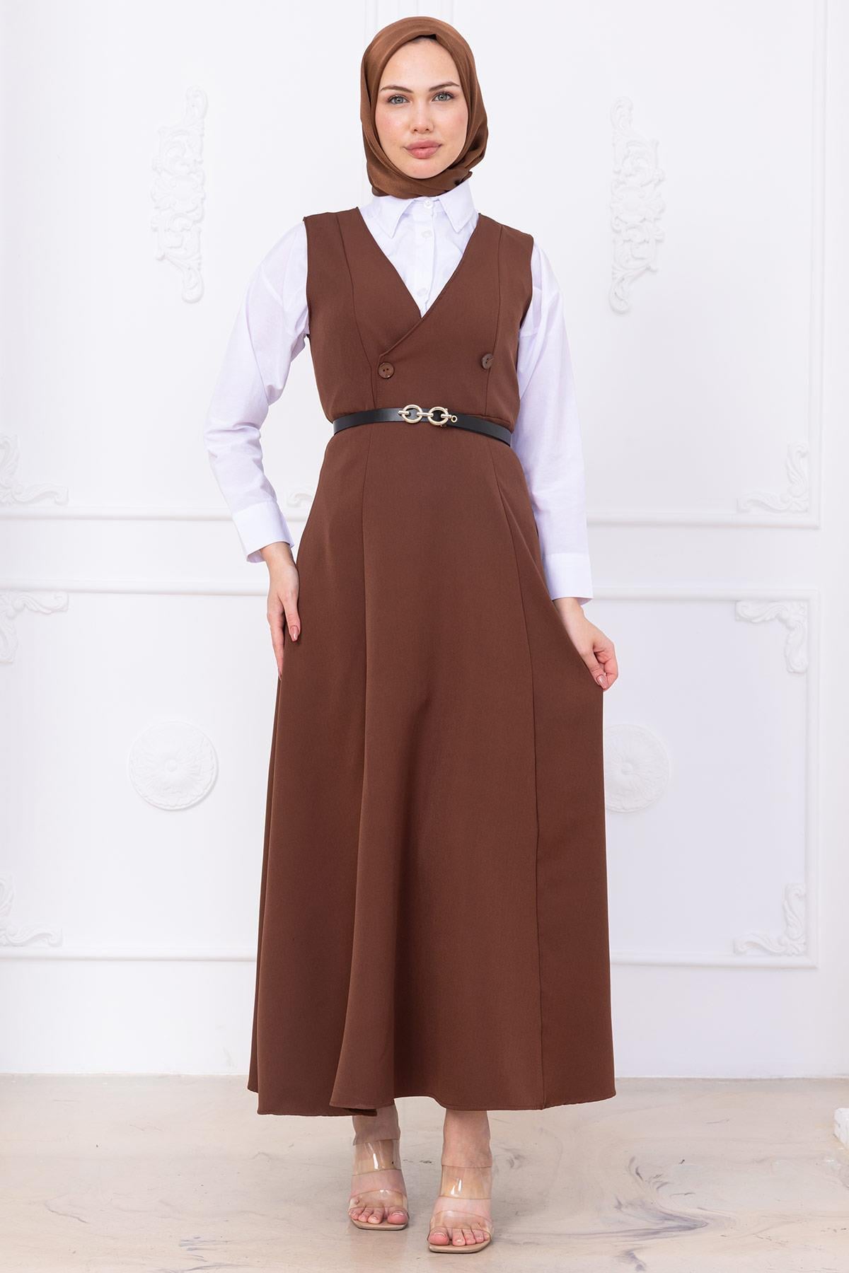 Kemerli Düğmeli Jile Kahverengi HM2741