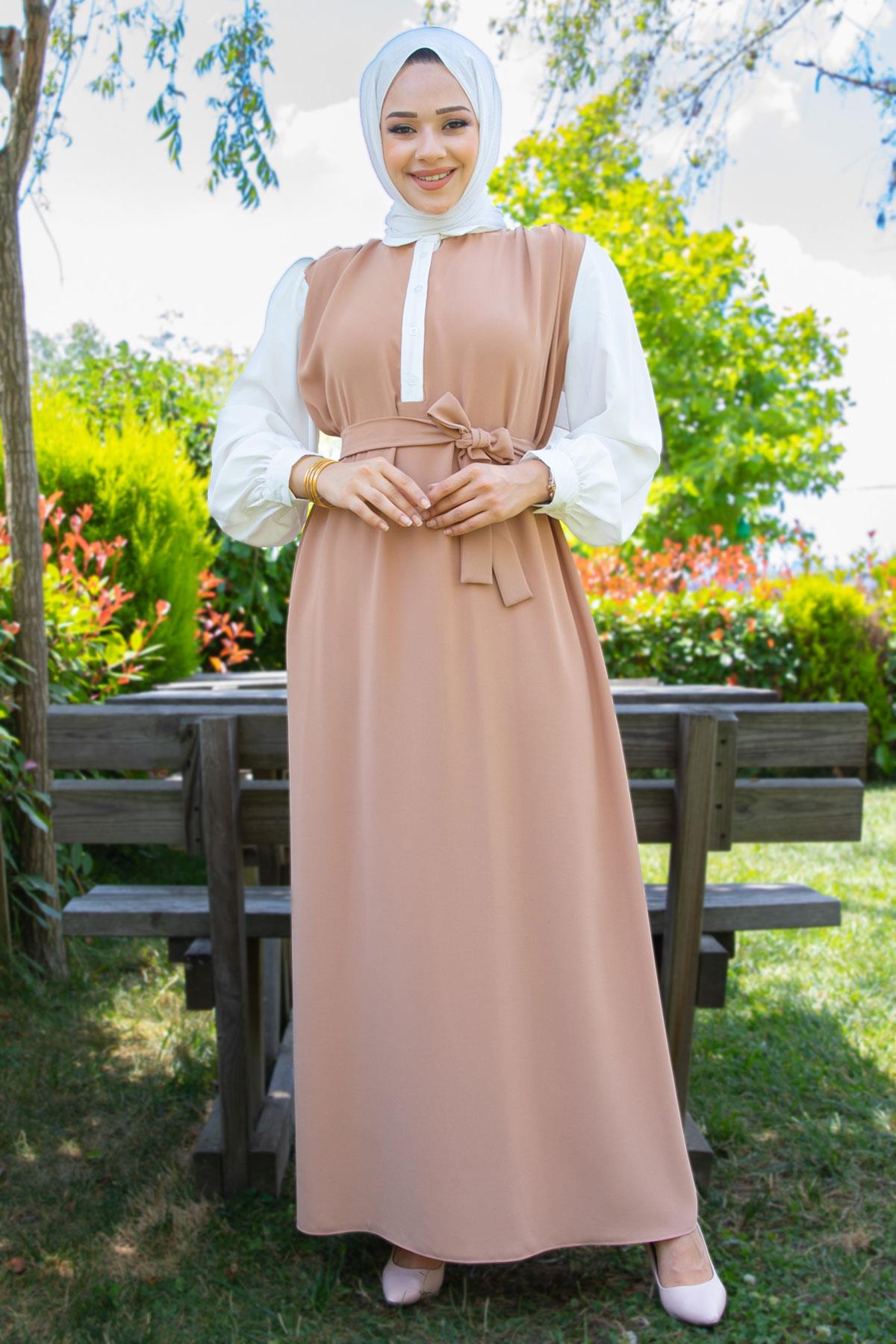 Kol Garnili Asel Elbise Camel