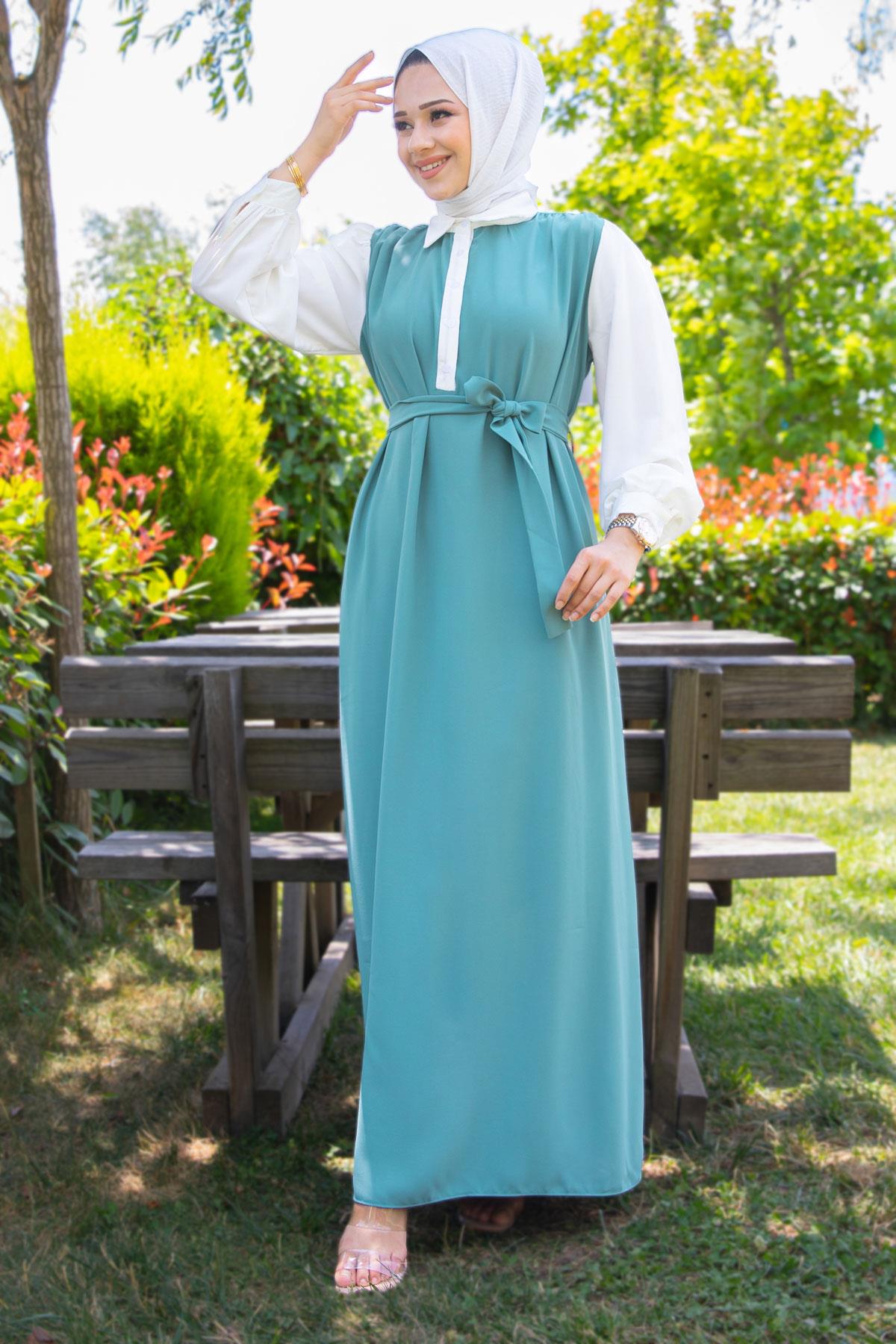 Kol Garnili Asel Elbise Mint