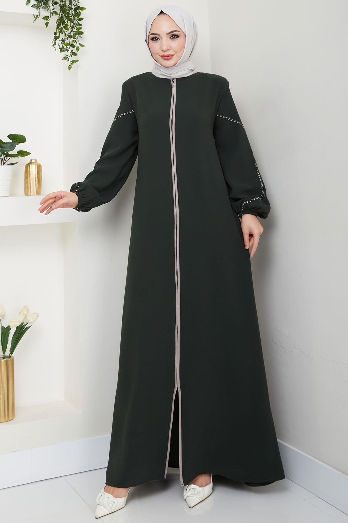 Kolları Nakışlı Ferace Haki HM2721