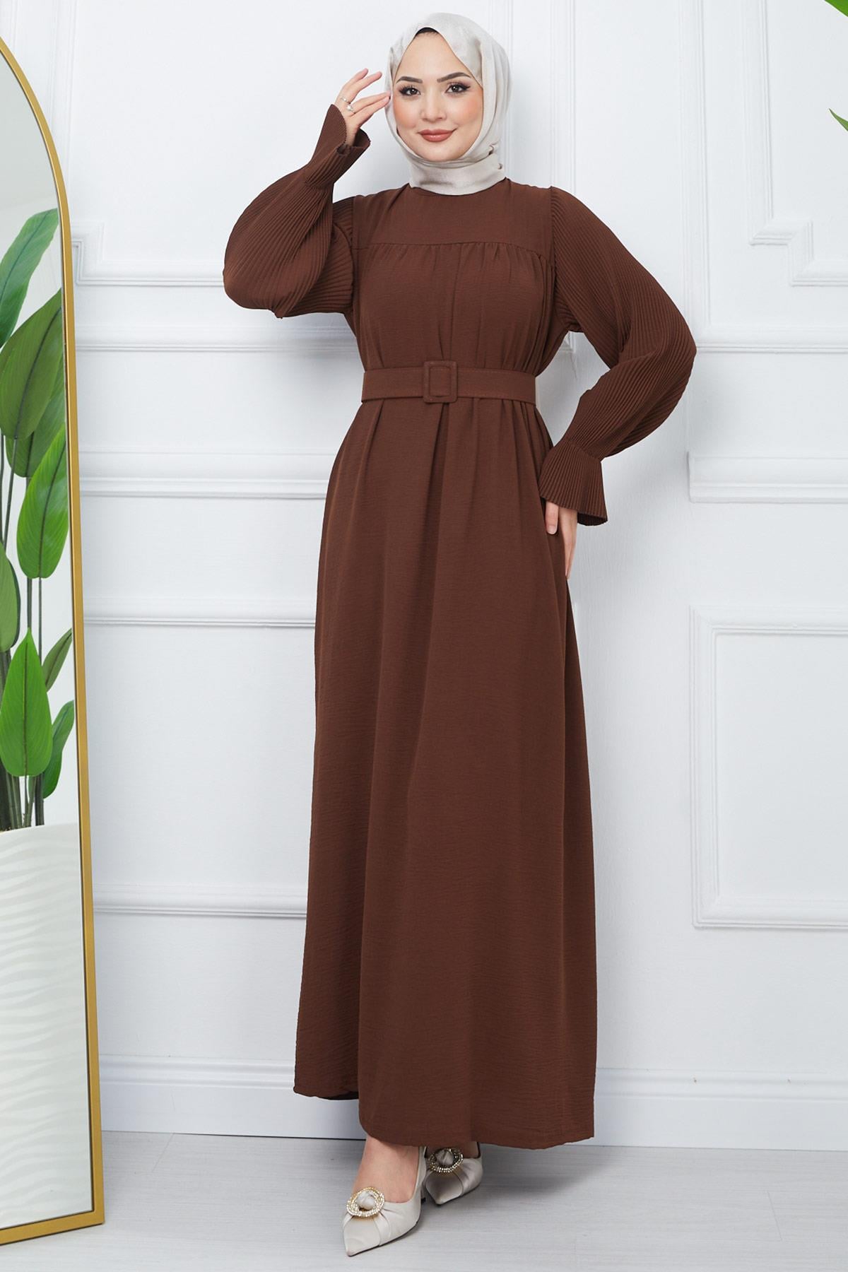 Kolu Piliseli Robalı Aerobin Elbise Kahverengi HM2129