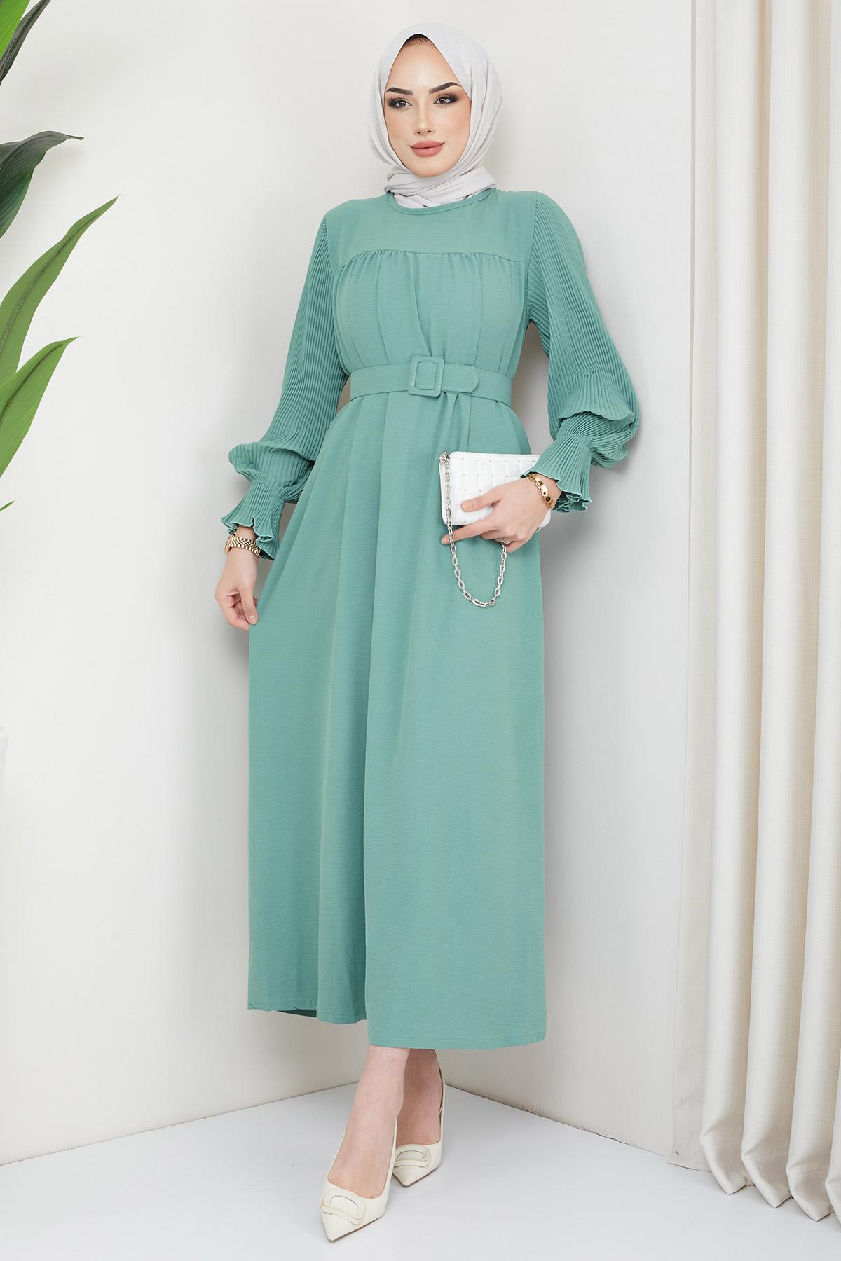 Kolu Piliseli Robalı Aerobin Elbise Mint
