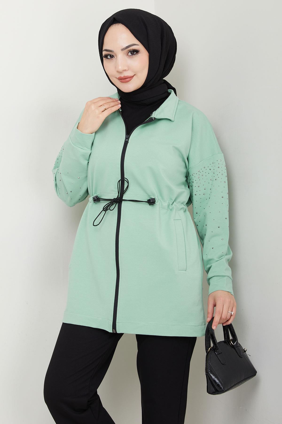 Kolu Taşlı Beli Bağcıklı Takım Mint HM2718