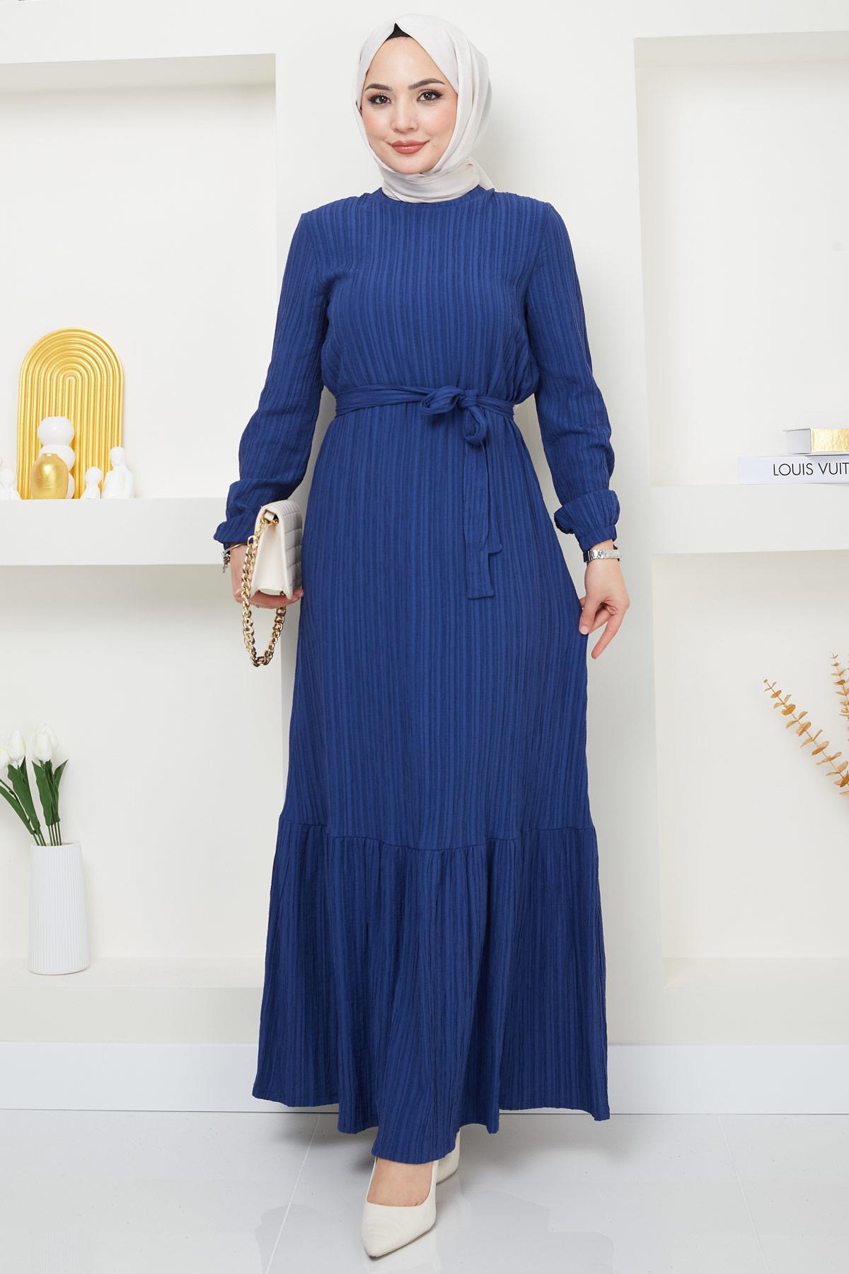 Lara Kuşaklı Elbise İndigo HM2371