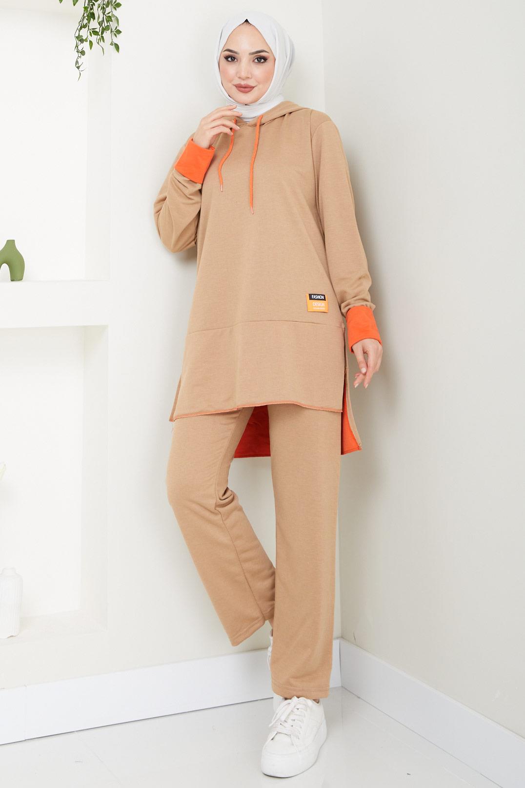 Neon Garnili Kapşonlu Eşofman Takımı Camel HM2465