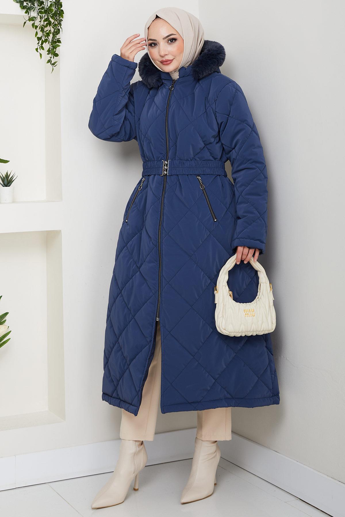 Nova Büyük Beden Kapitone Mont Lacivert HM2866