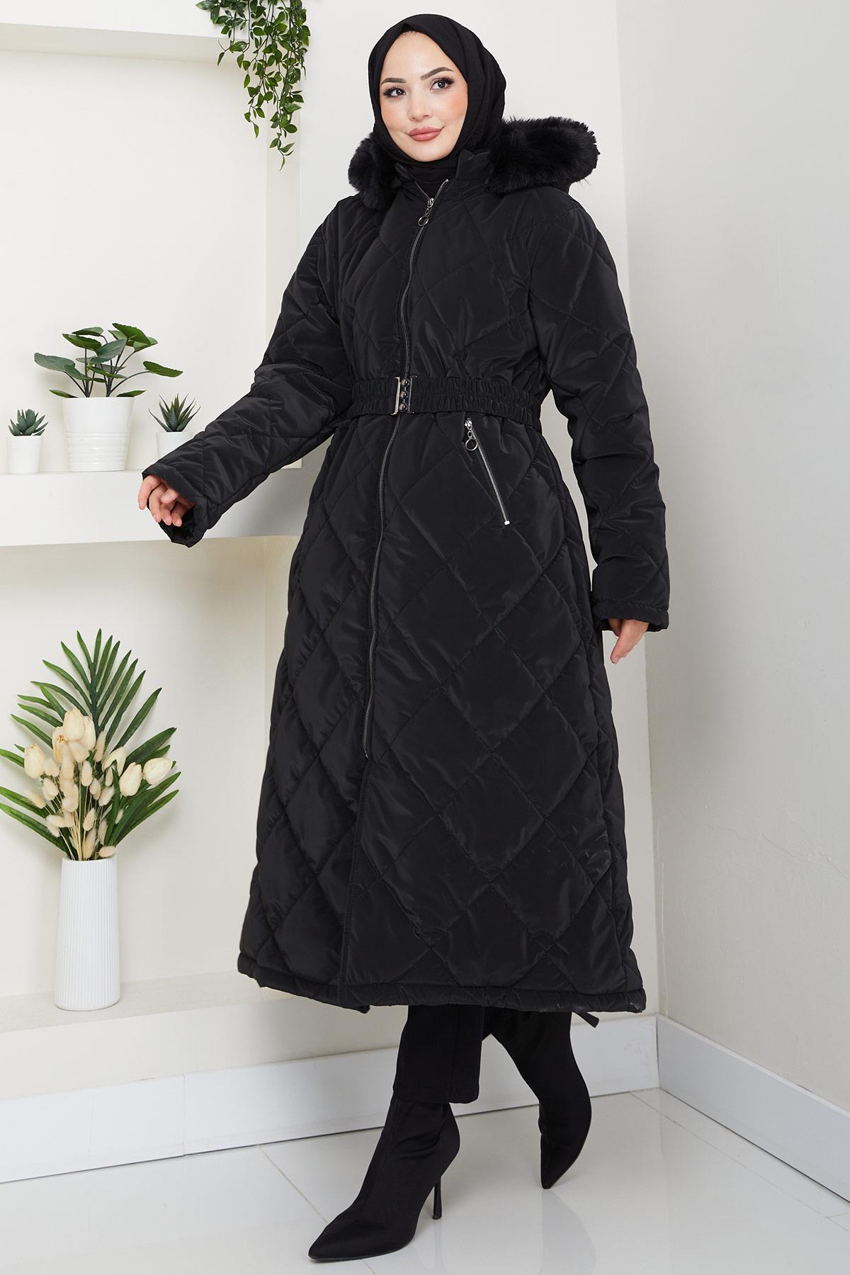 Nova Büyük Beden Kapitone Mont Siyah HM2866