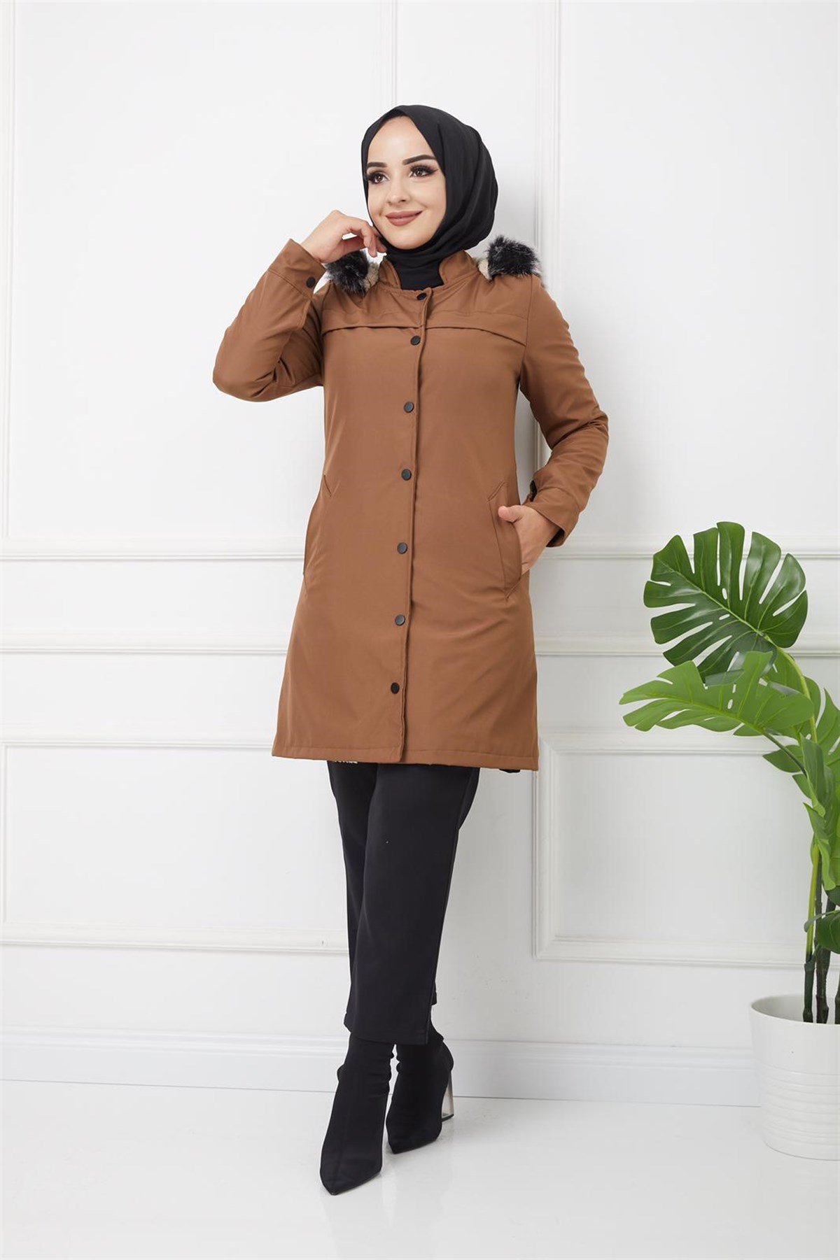 Önü Çıtçıtlı Bonik Mont Kahve