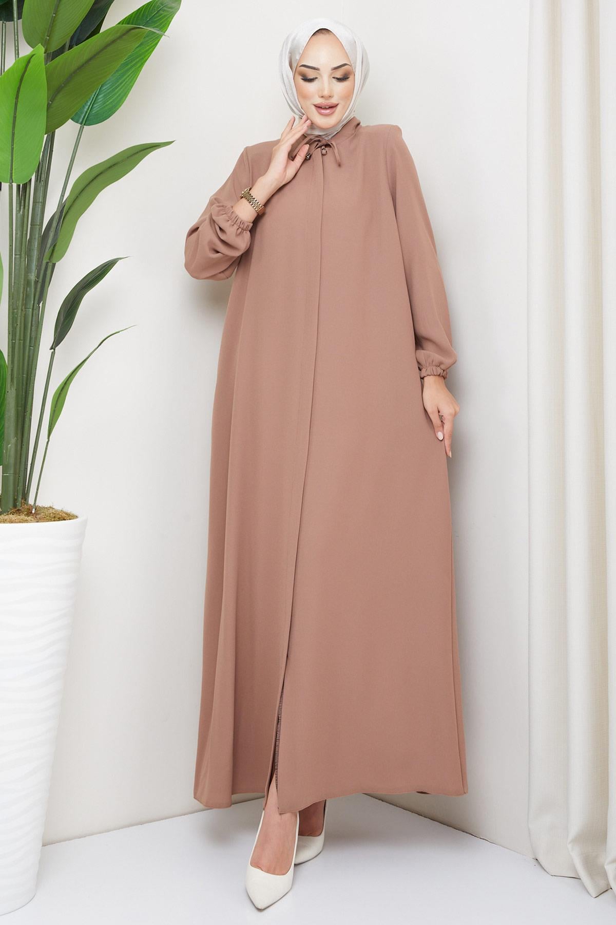 Önü Patlı Büyük Beden Camel Ferace HM2041