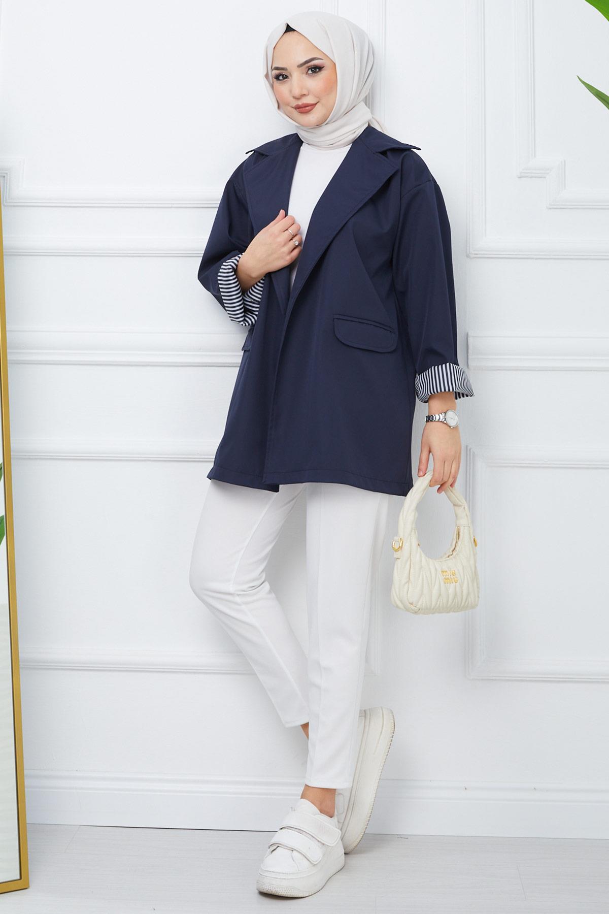 Oversize Bondit Ceket Lacivert HM2333