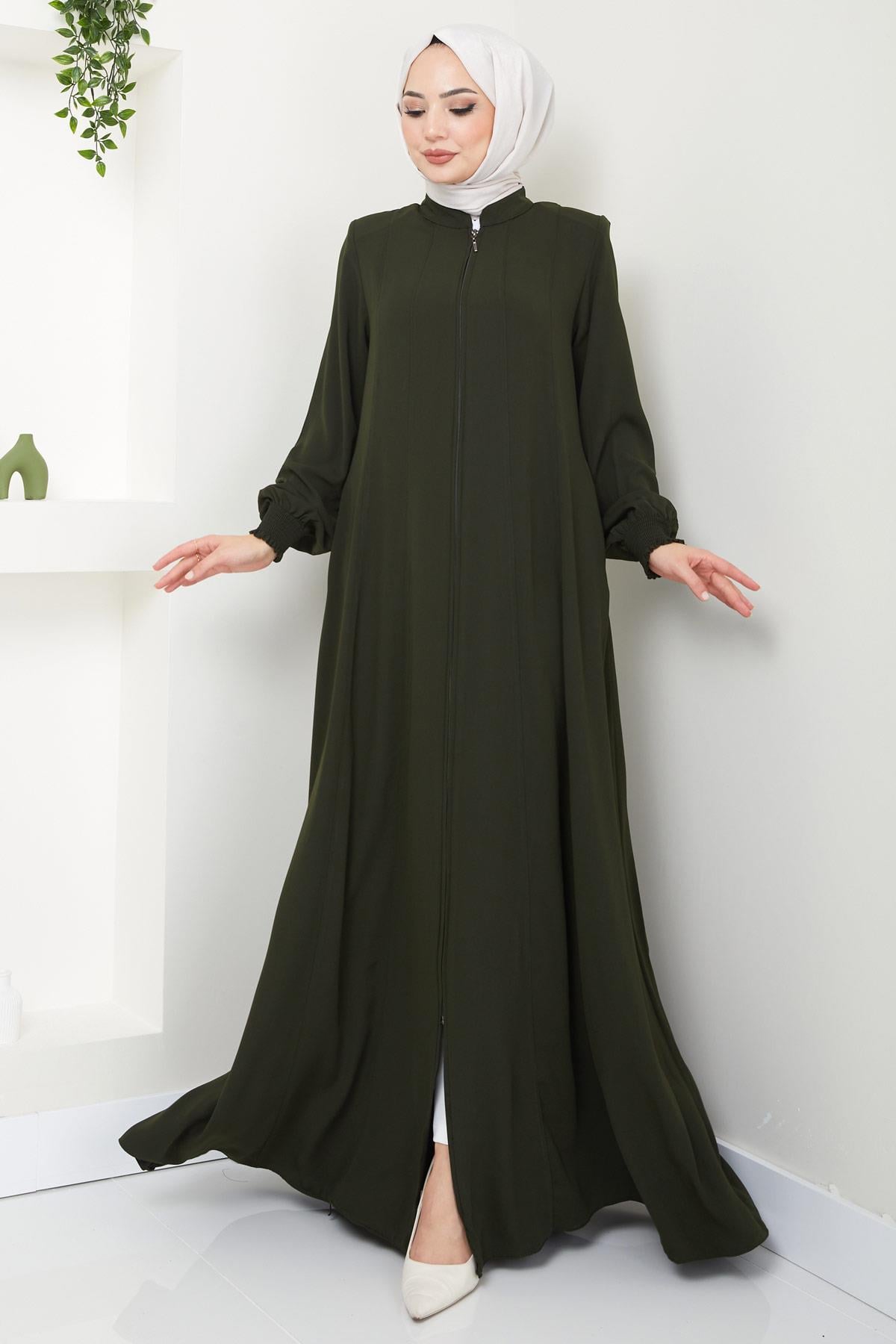 Parçalı Battal Beden Mevlana Ferace Haki HM02362