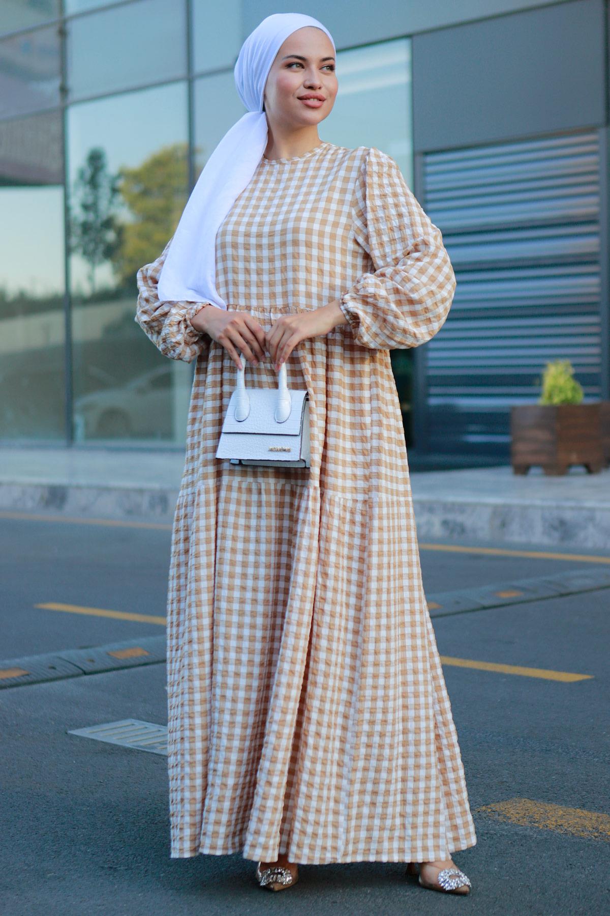 Pötikare Gofre Elbise Camel HM2194