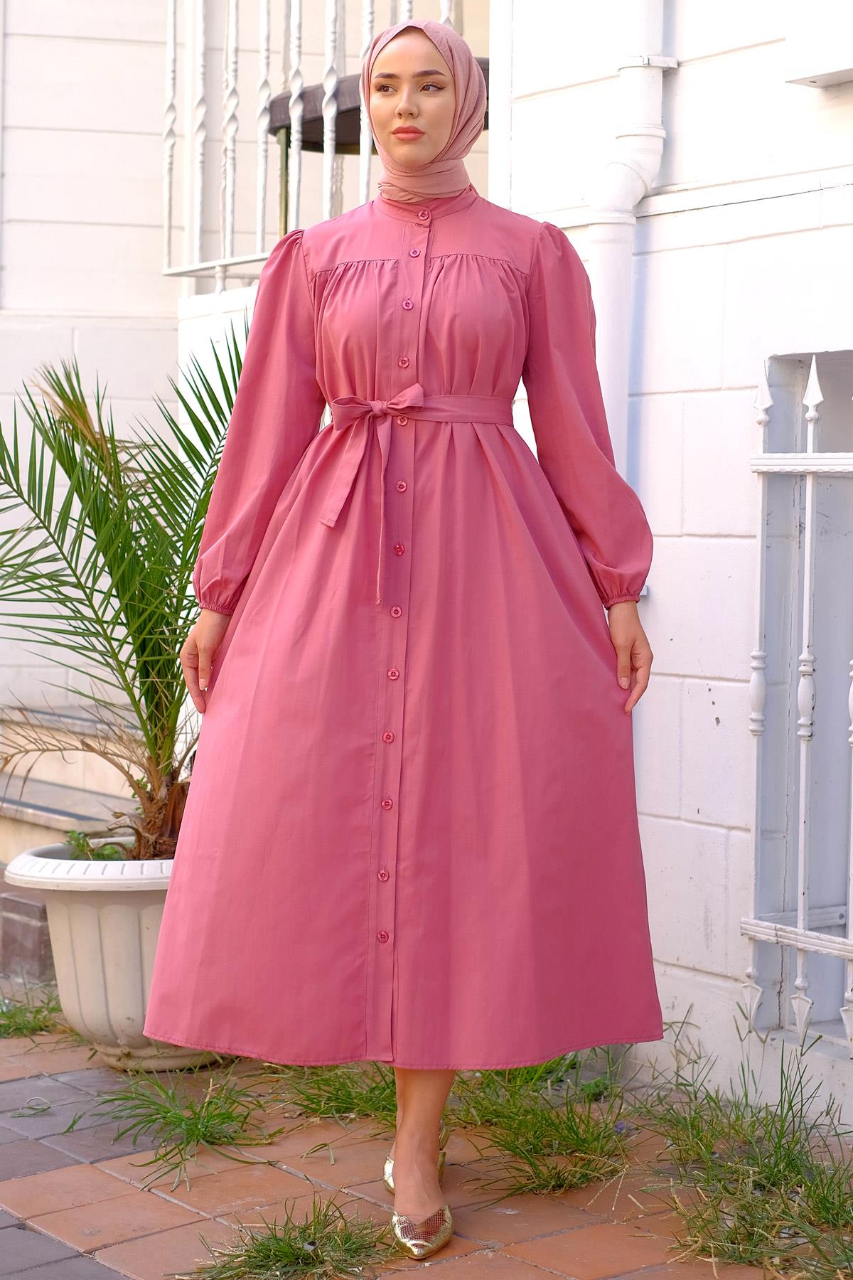 Robalı Cepli Mevlana Elbise Gül Kurusu HM2223