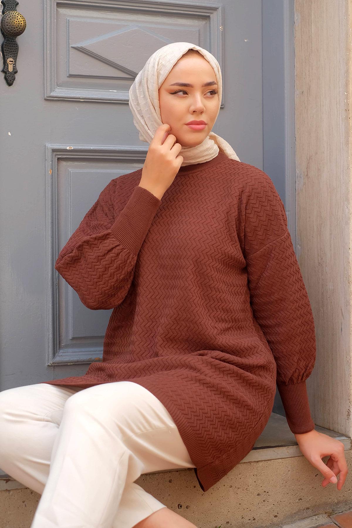 Salaş Triko Tunik Kahverengi HM2230