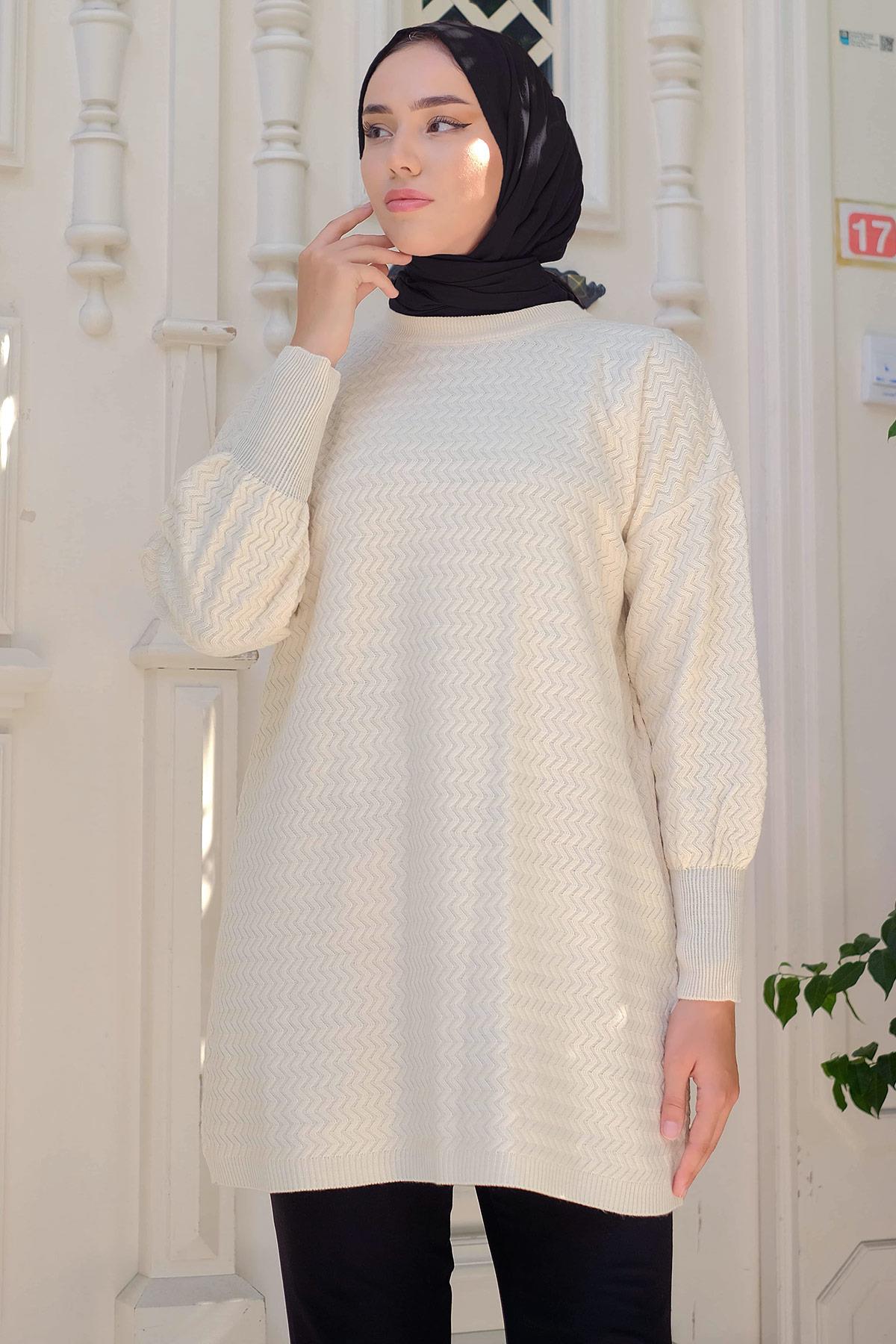 Salaş Triko Tunik Krem HM2230